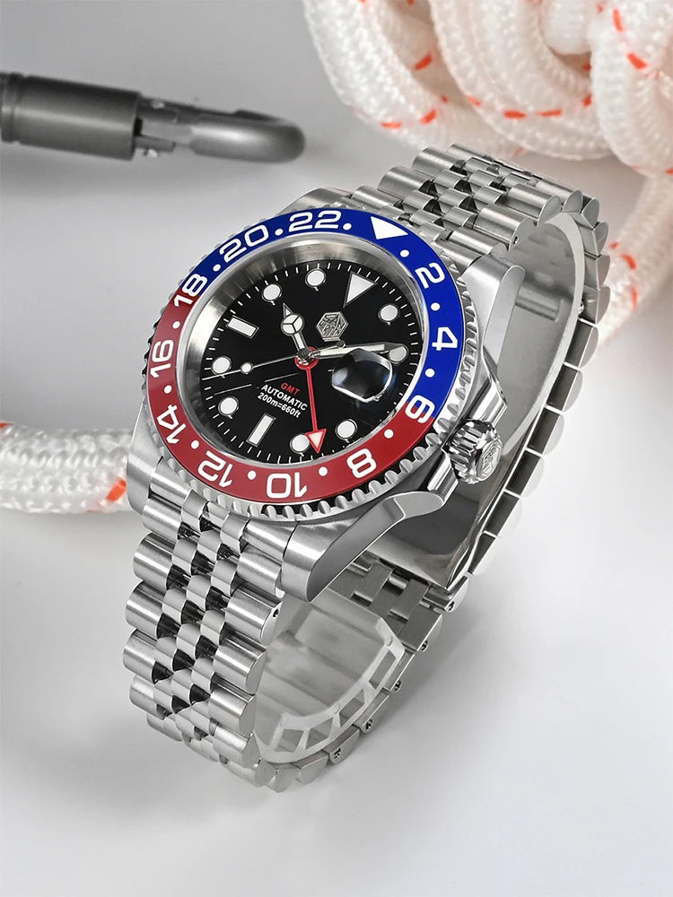 Pepsi GMT Watch with Jubilee Bracelet Bidirectional Ceramic Bezel 40mm